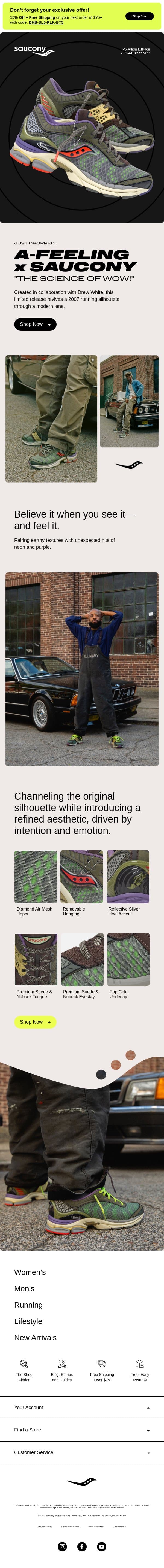 Now Live: a-feeling x Saucony email from Saucony screenshot