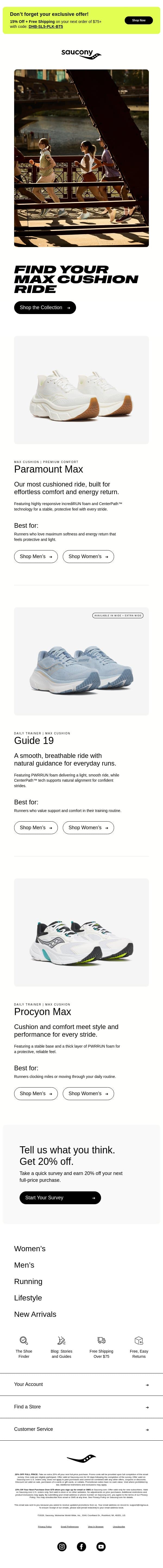 The Art of Comfort email from Saucony screenshot