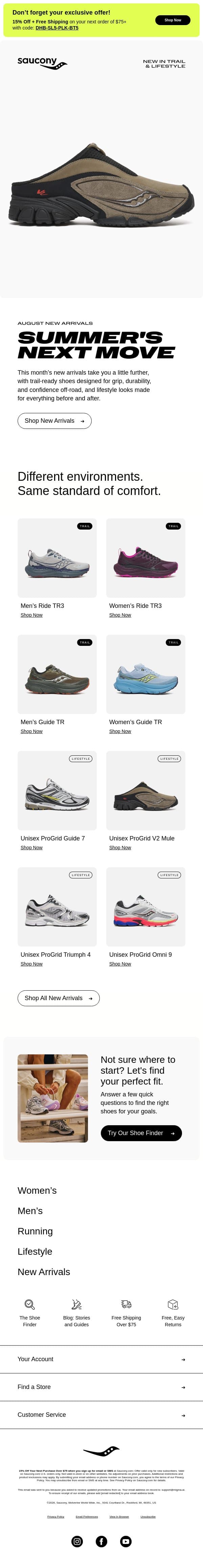 August New Arrivals email from Saucony screenshot