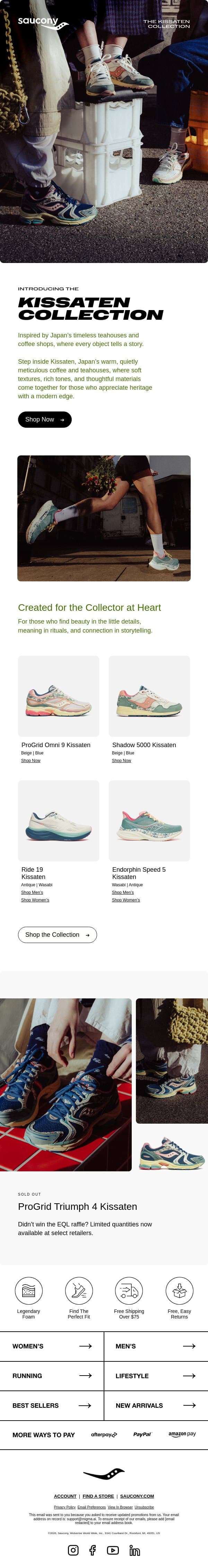 Kissaten Collection Is Live email from Saucony screenshot