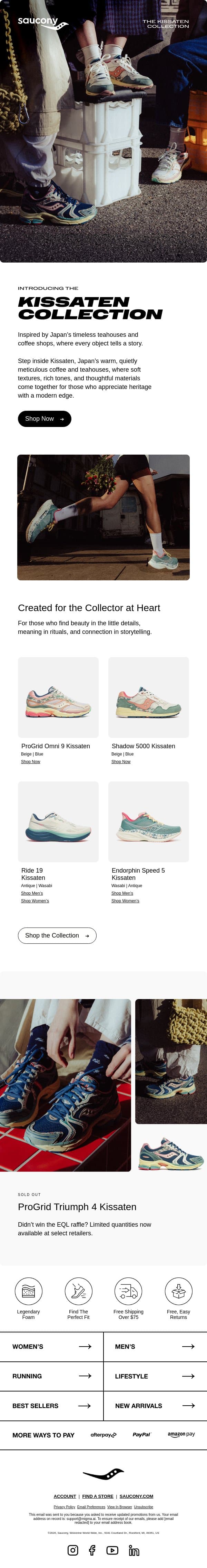 Just Dropped: Kissaten Collection email from Saucony screenshot