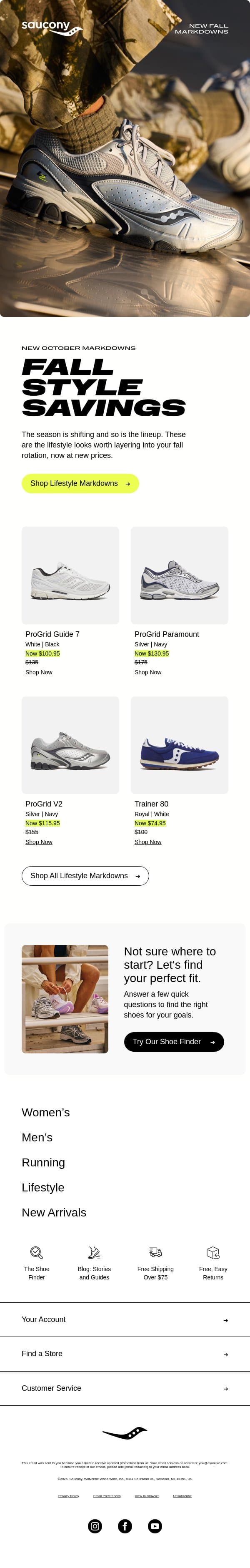 New October markdowns are here email from Saucony screenshot