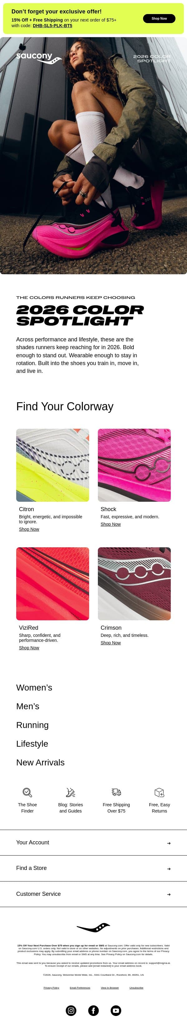 The Top Colors of 2026 email from Saucony screenshot