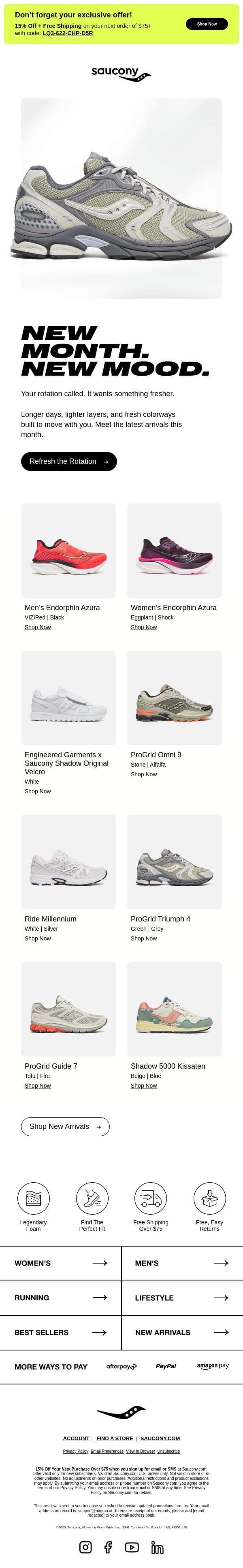 New Colors, Right on Time email from Saucony screenshot