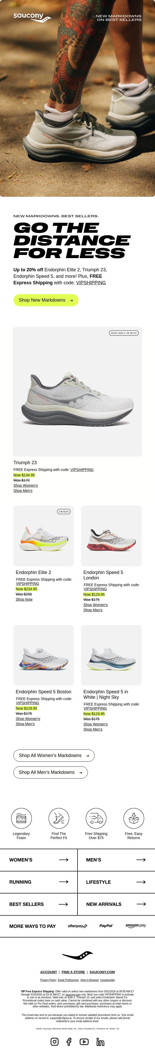 Up to 20% Off: Endorphin Elite 2 + Speed 5 email from Saucony screenshot