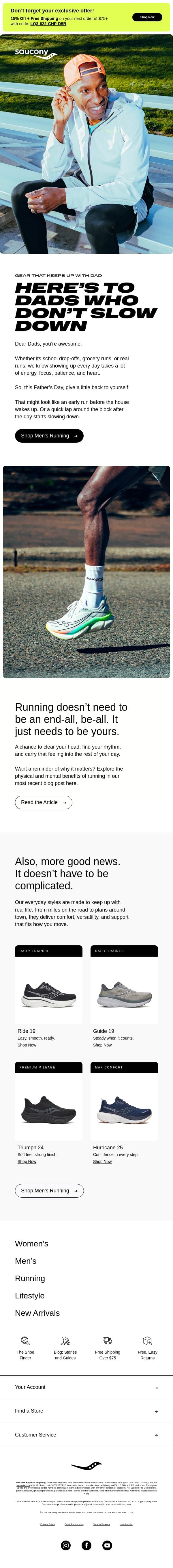 Happy Father’s Day to the MVP of the Day‑to‑Day email from Saucony screenshot
