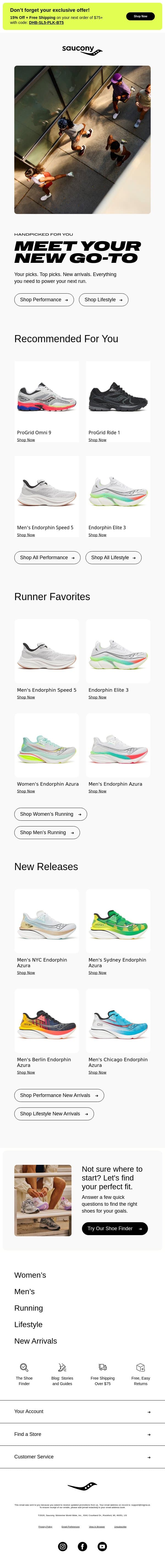 New drops, top picks, and gear you've been eyeing email from Saucony screenshot