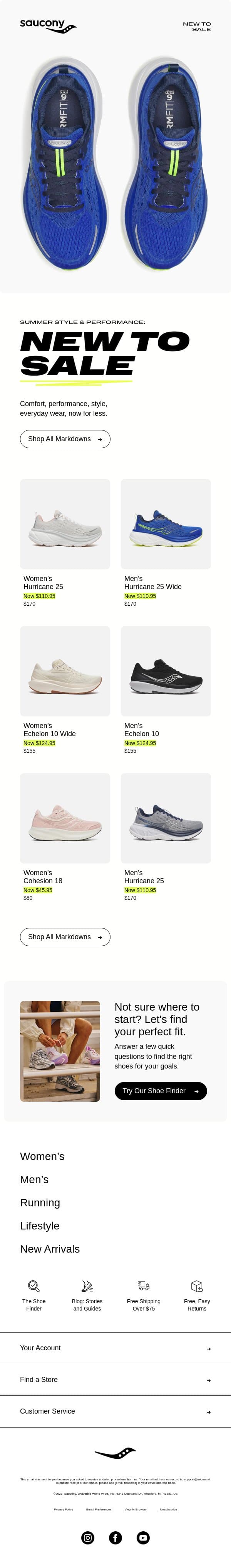 August Markdowns Are In email from Saucony screenshot