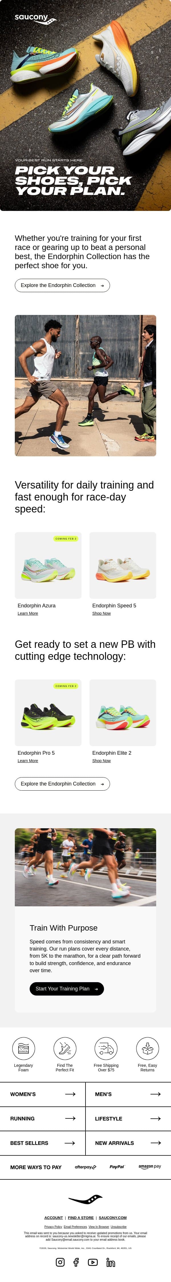 Pick Your Speed. Pick Your Plan. email from Saucony screenshot
