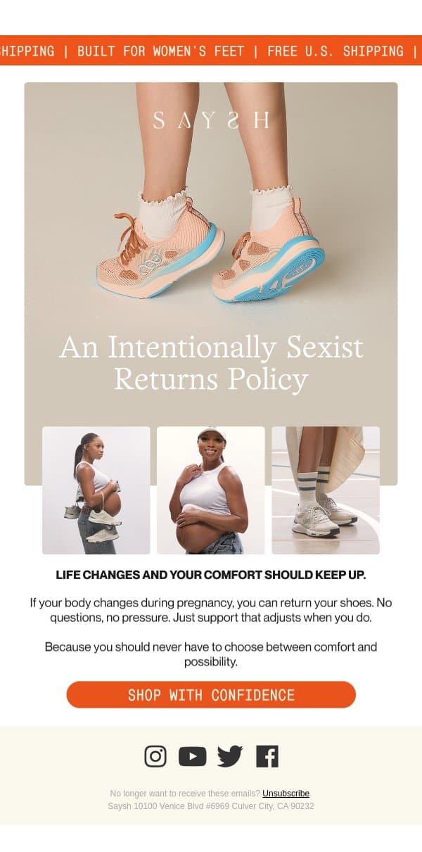 Check Our Maternity Return Policy email from Saysh screenshot
