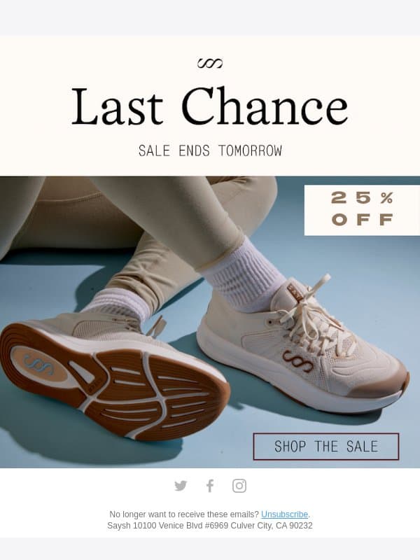 Grab Your 25% Discount Before It Ends! email from Saysh screenshot