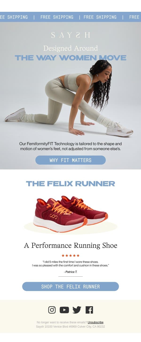 Not Just Your Size. Your Shape. email from Saysh screenshot
