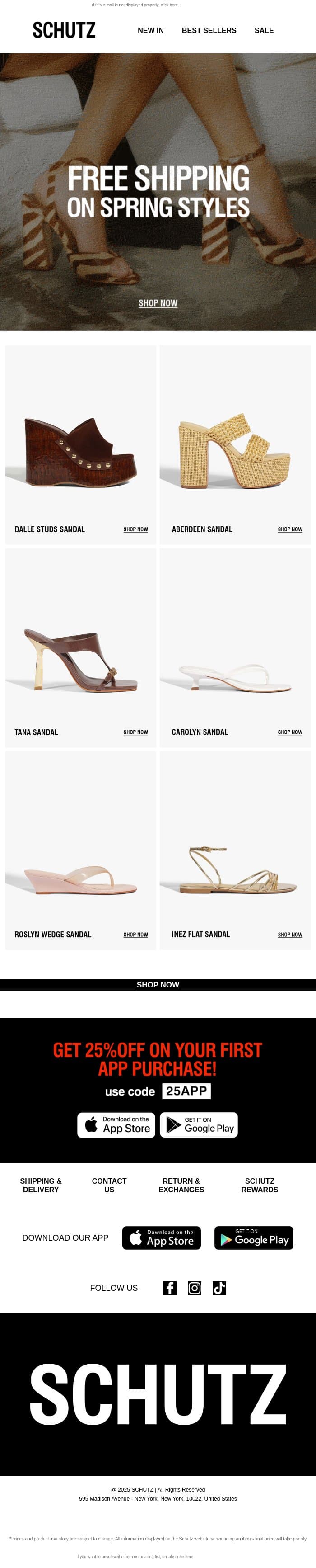 Free Shipping On Spring Styles email from Schutz screenshot