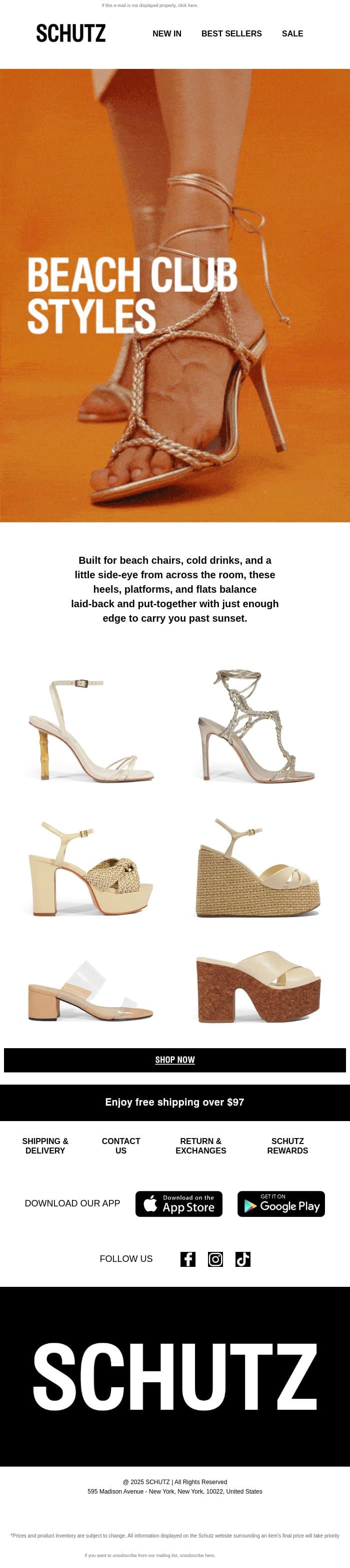 Beach Club Styles email from Schutz screenshot