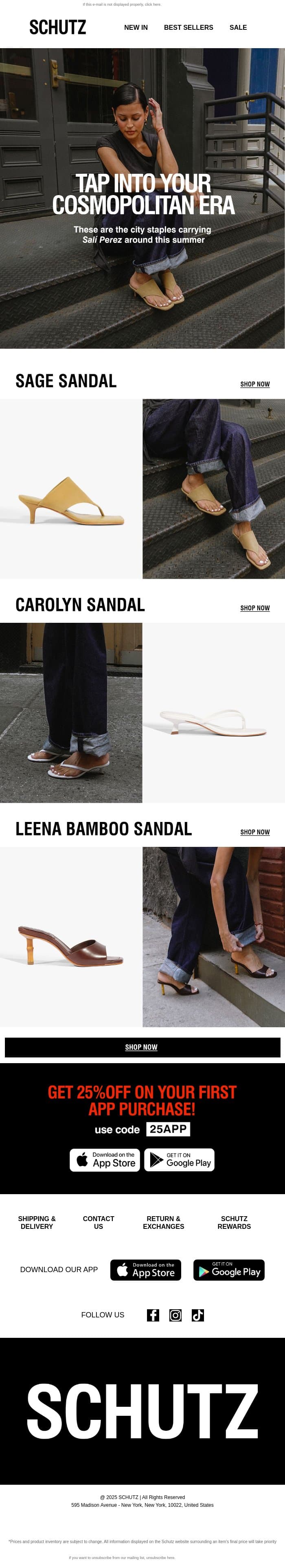 Go-to pairs for summer in the city email from Schutz screenshot