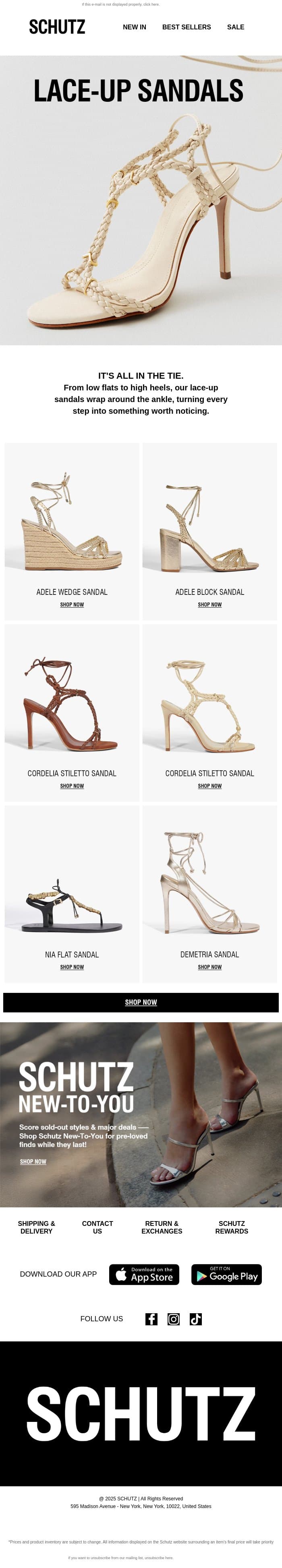Lace-Up Sandals email from Schutz screenshot