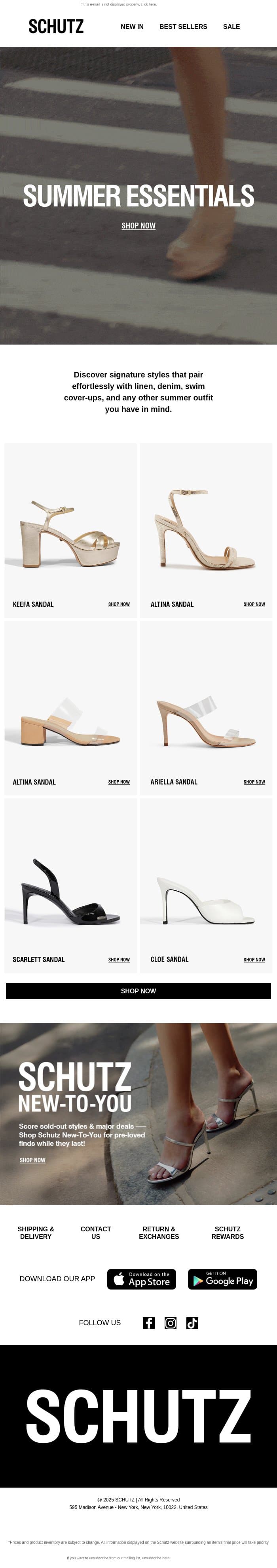 Summer Essentials email from Schutz screenshot