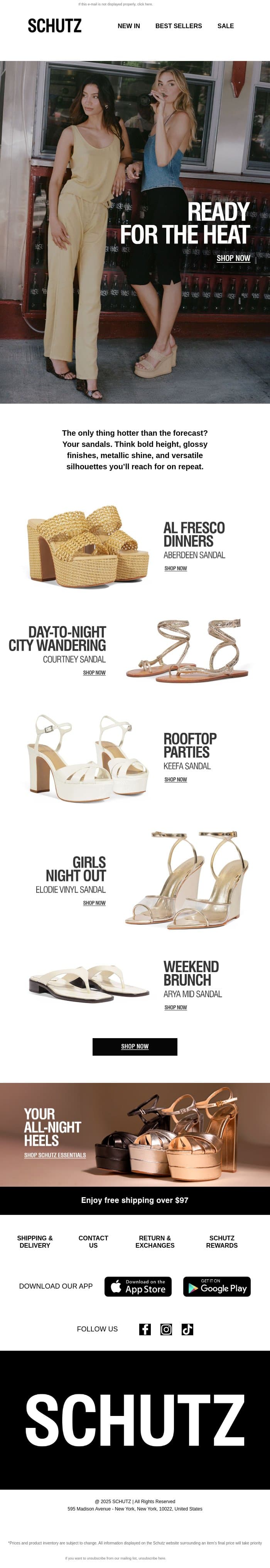 Heatwave Ready Styles email from Schutz screenshot