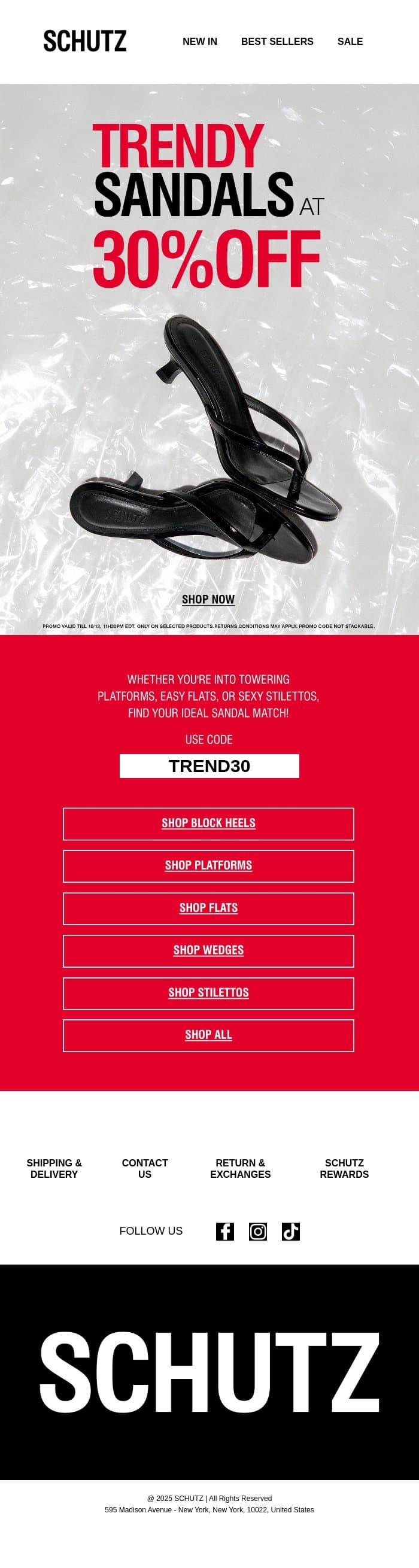 30% OFF Trendy Sandals Of Your Choice email from Schutz screenshot