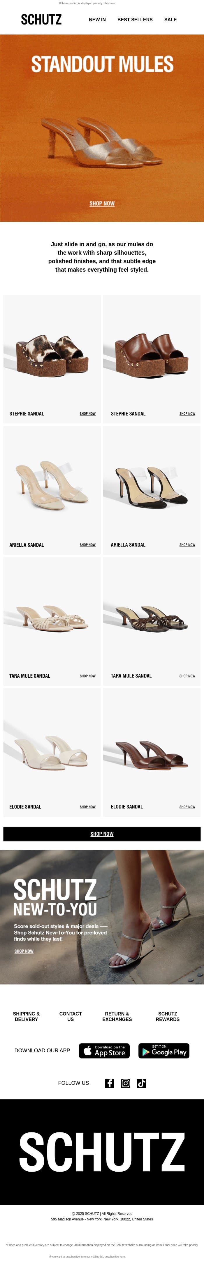 Standout Mules email from Schutz screenshot