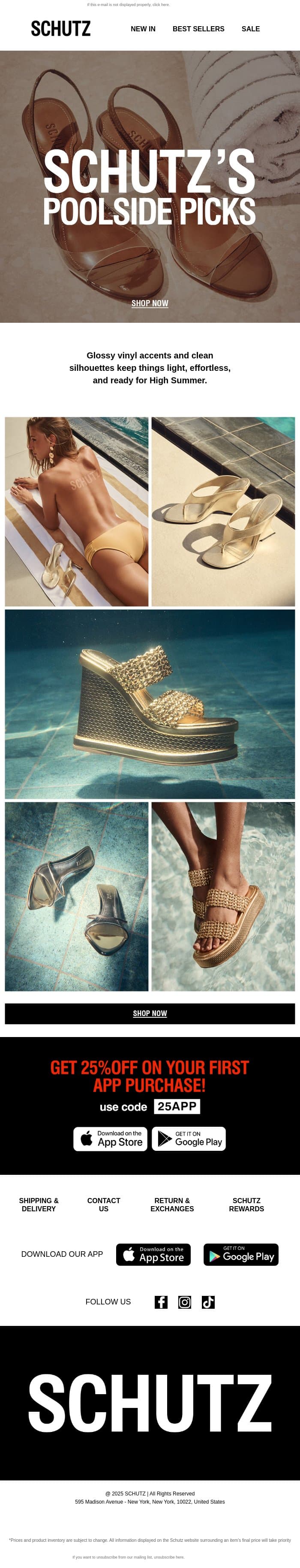 Schutz’s Poolside Picks email from Schutz screenshot