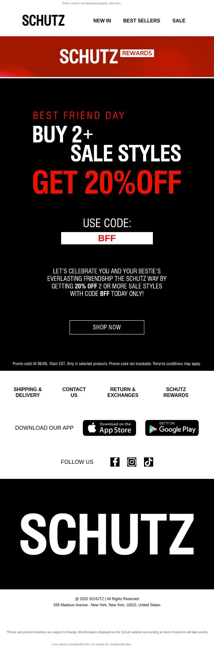 20% OFF 2+ sale styles email from Schutz screenshot