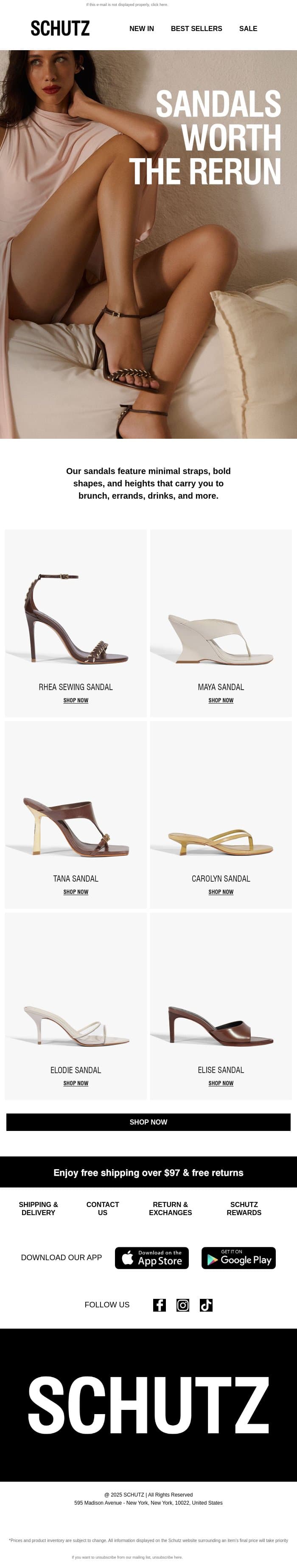 The Sandals Everyone Repeats email from Schutz screenshot