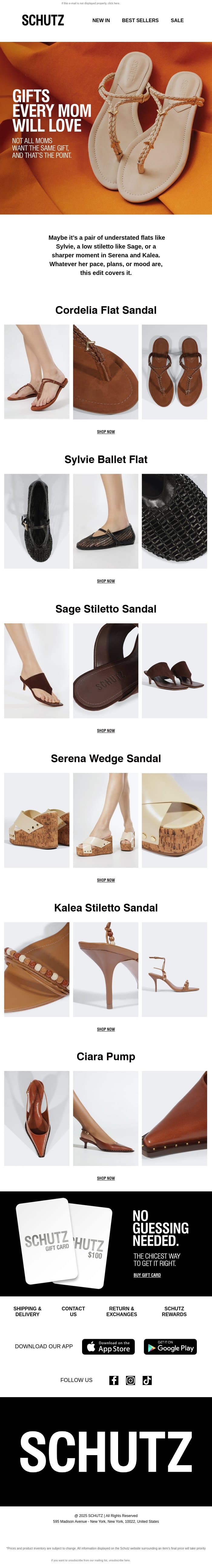 Gifts Every Mom Will Love email from Schutz screenshot