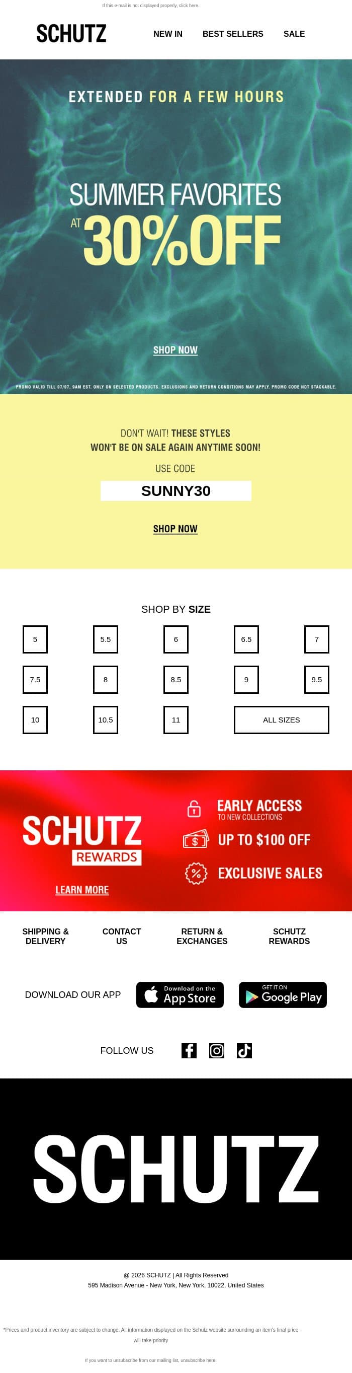 EXTENDED: 30% OFF Summer Favorites email from Schutz screenshot
