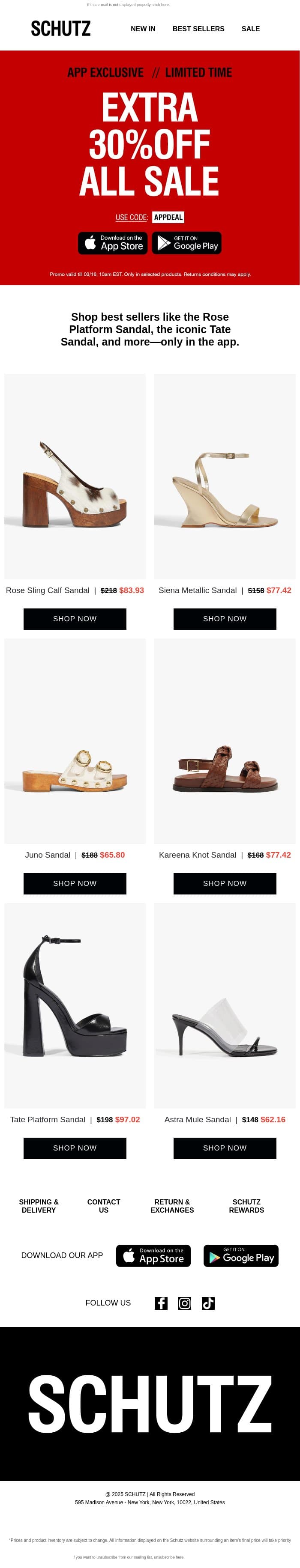 30% Off Extra on Sale email from Schutz screenshot