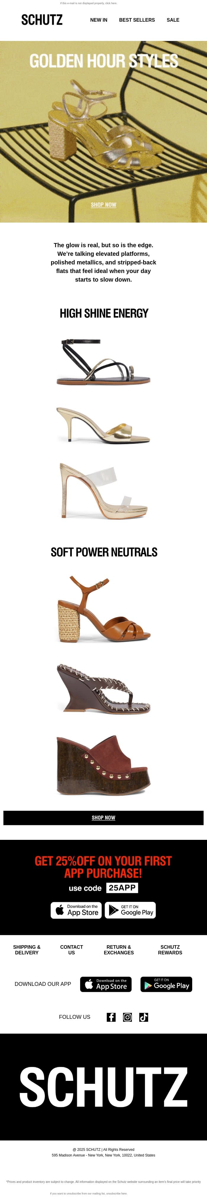 Golden Hour Styles email from Schutz screenshot