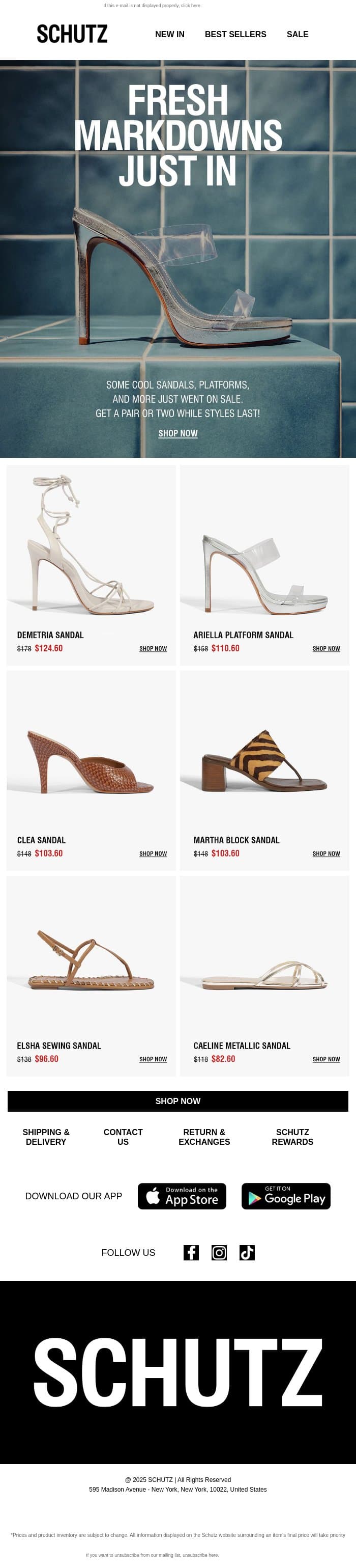 New Markdowns Just Dropped email from Schutz screenshot