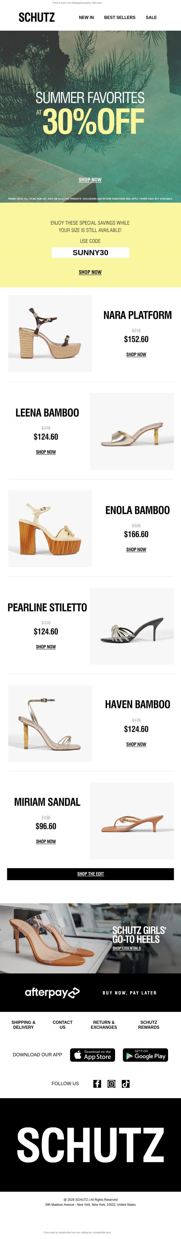 30% OFF Summer Sandals email from Schutz screenshot