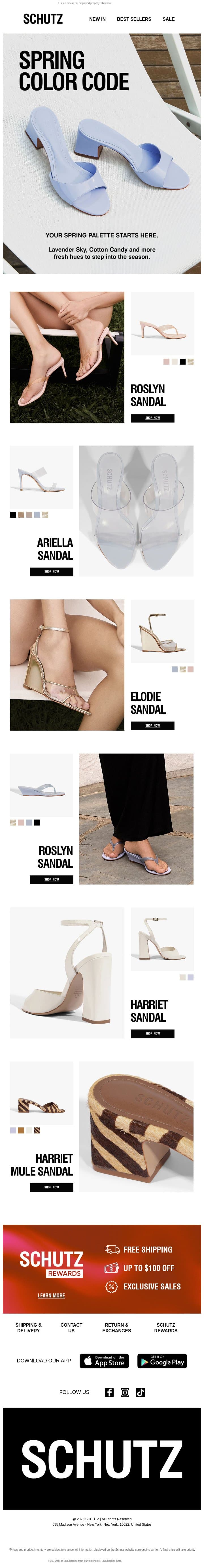 Spring Color Code email from Schutz screenshot