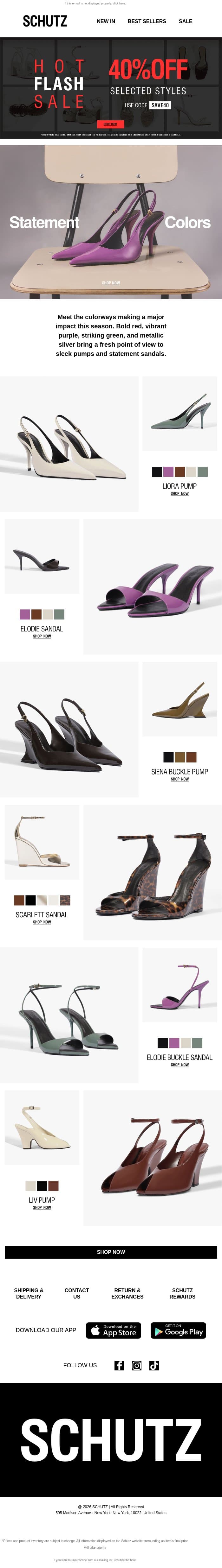 Step Into Statement Colors email from Schutz screenshot