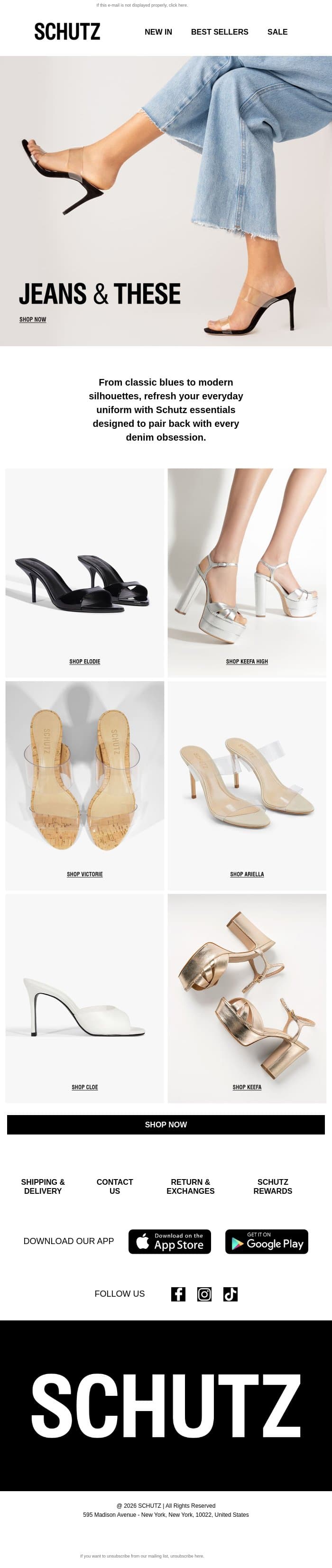 Denim Friendly Essentials email from Schutz screenshot