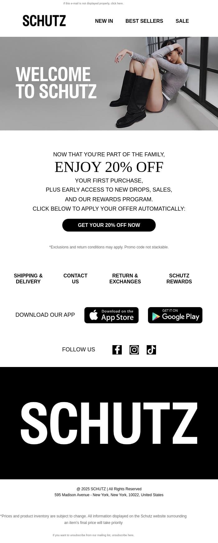 Welcome to Schutz – Here’s 20% OFF Sitewide email from Schutz screenshot