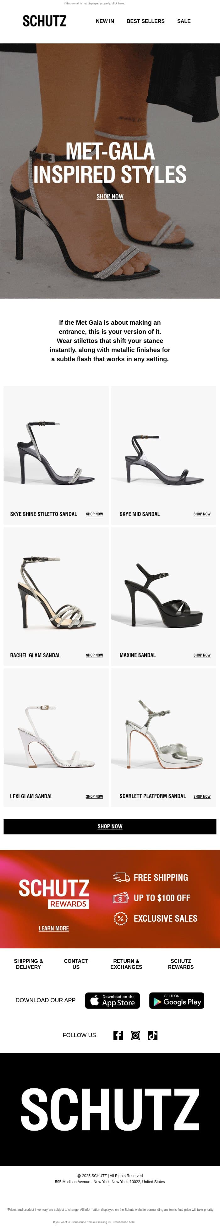 Met-Gala Inspired Styles email from Schutz screenshot
