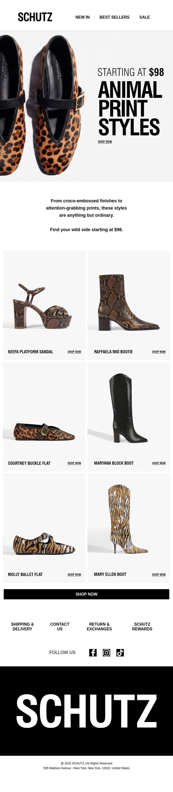 Starting at $98: Animal Print Styles email from Schutz screenshot