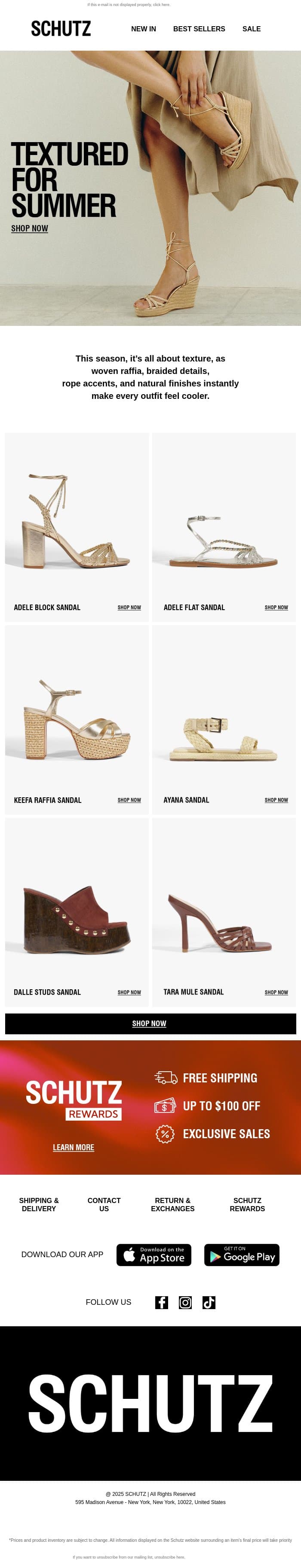 Texturized Summer Styles email from Schutz screenshot