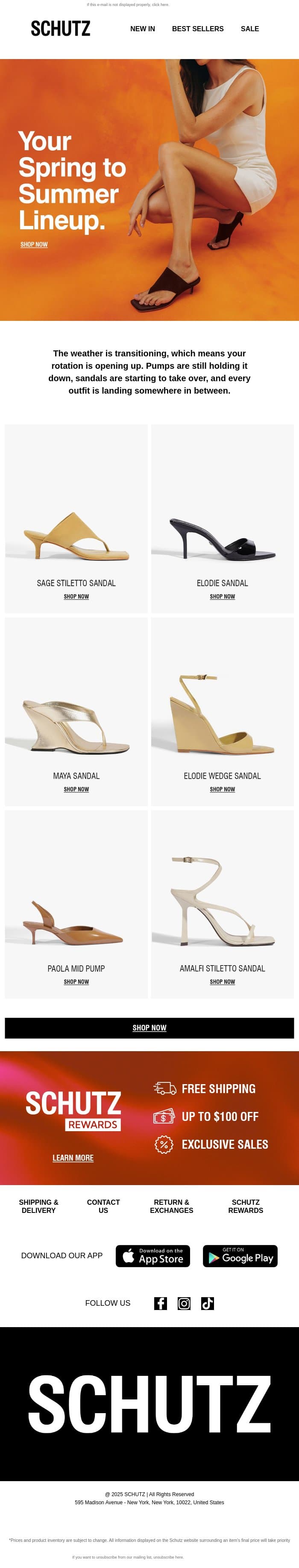 Your Spring to Summer Lineup email from Schutz screenshot
