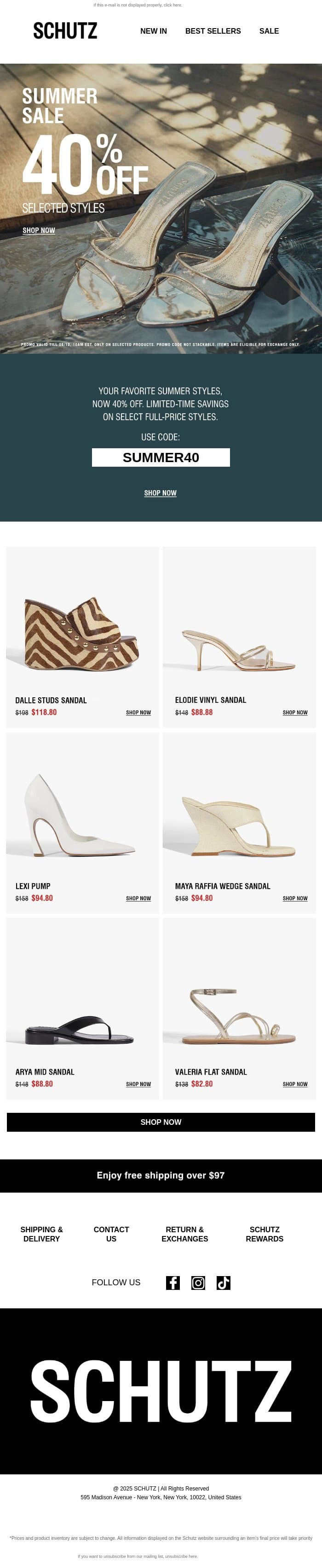 40% Off Summer Must-Haves email from Schutz screenshot