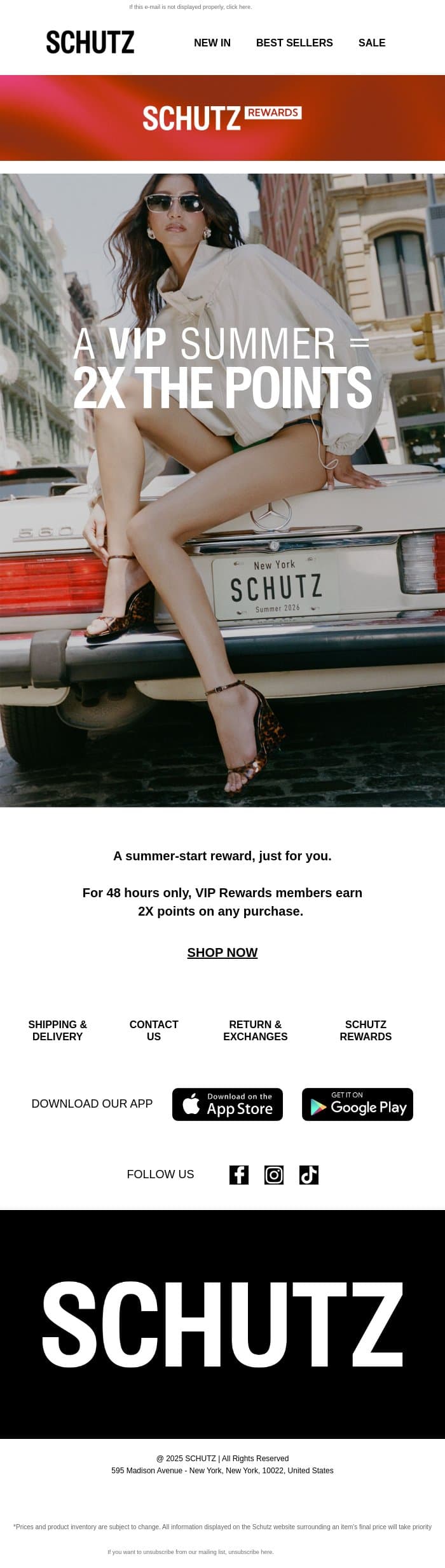 A VIP Summer = 2x the points email from Schutz screenshot