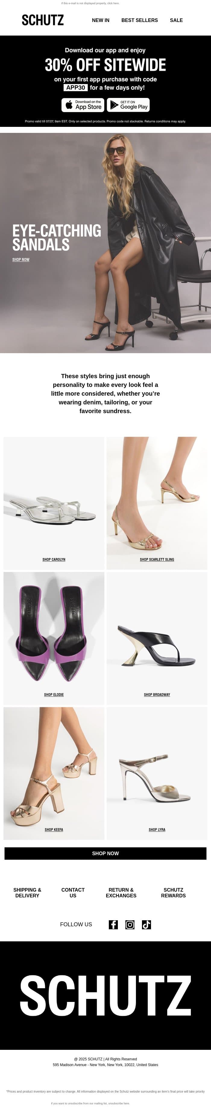 Eye-Catching Sandals email from Schutz screenshot