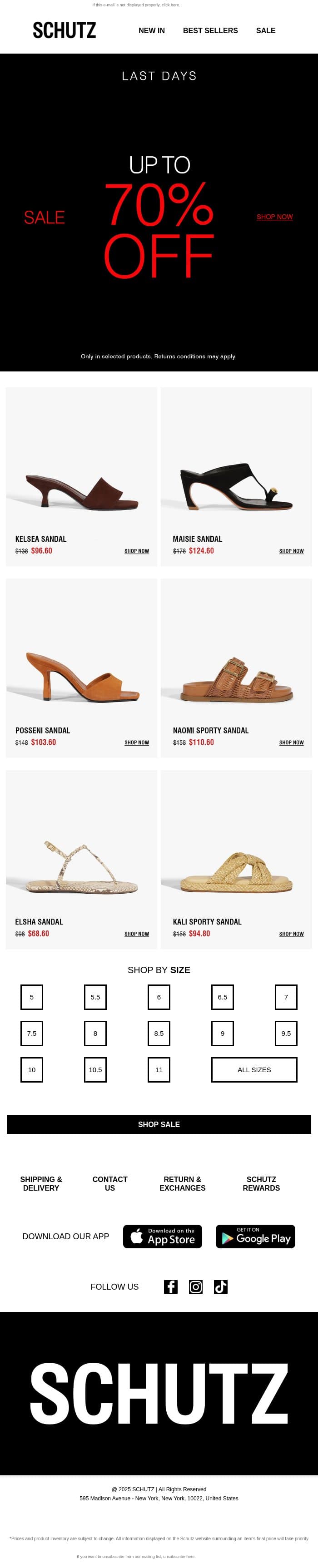 LAST DAYS: Up to 70% OFF sale email from Schutz screenshot