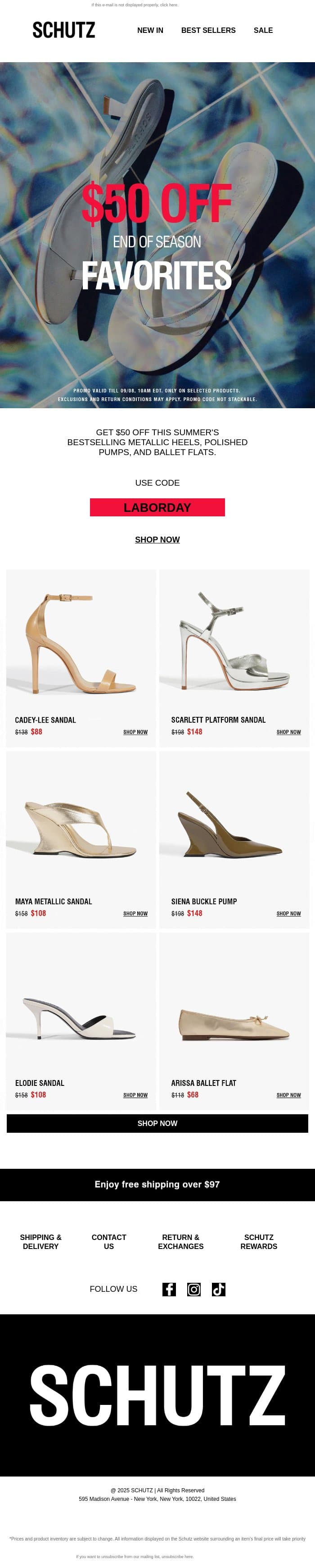 $50 OFF Summer 26’s Bestsellers email from Schutz screenshot