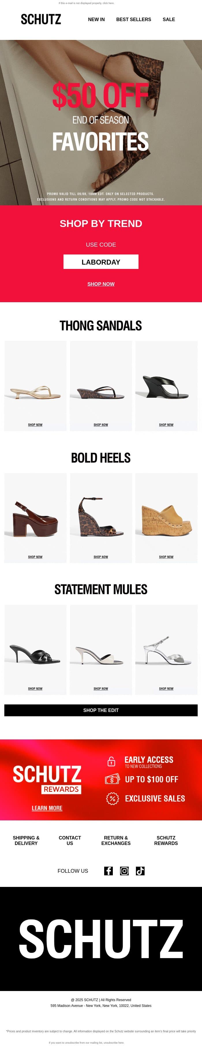 $50 OFF Trending Styles email from Schutz screenshot