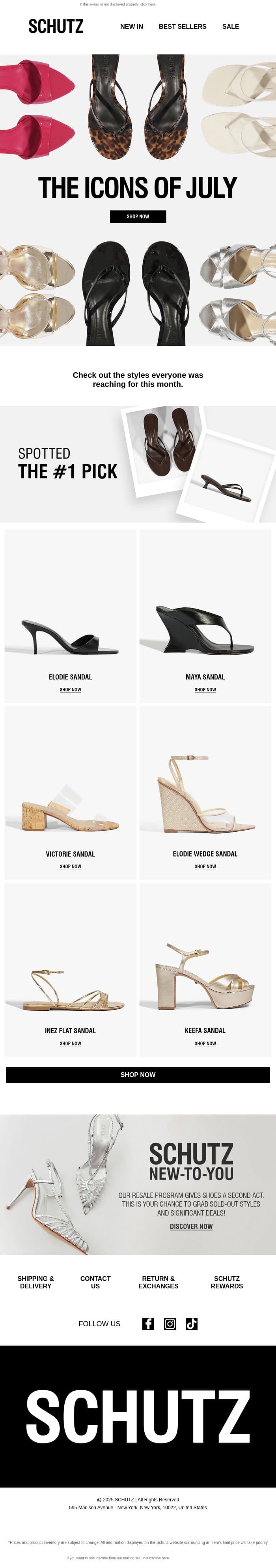 July’s Bestsellers email from Schutz screenshot