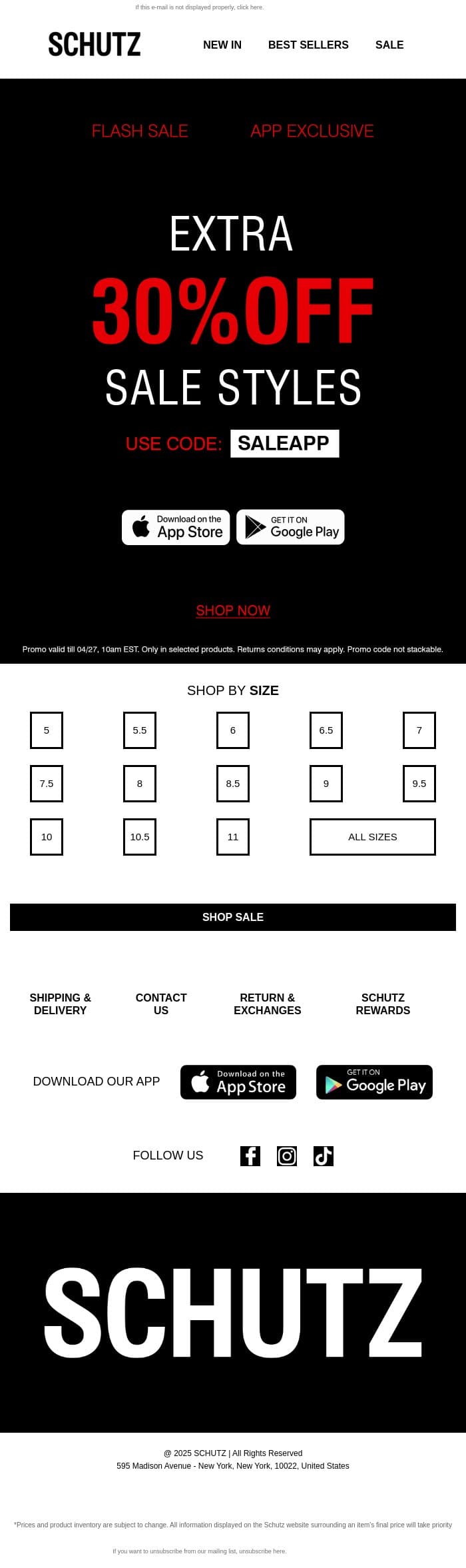 Extra 30% OFF Sale Styles email from Schutz screenshot