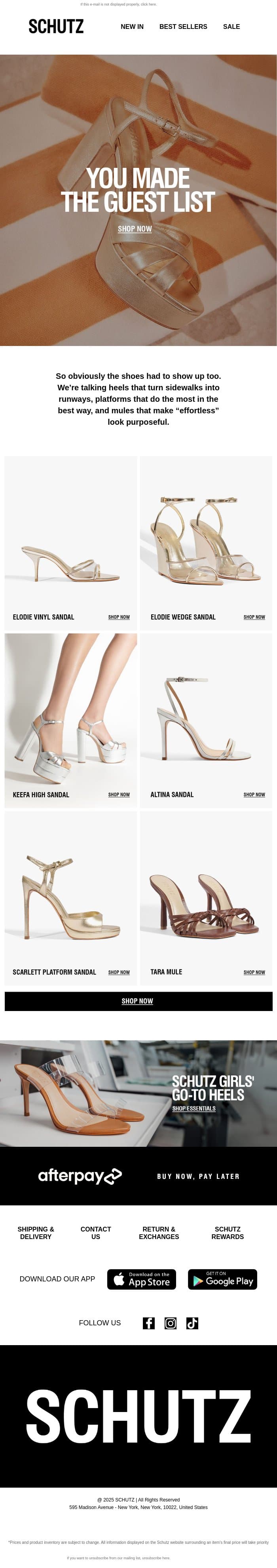 Guest List Approved Shoes email from Schutz screenshot